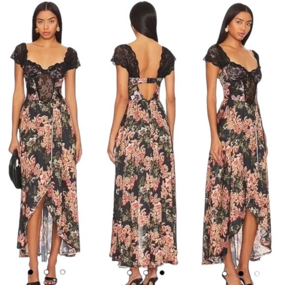 RARE Free People Bad For You Lace & Floral Bodysuit Corset Slip Maxi Dress - L - Picture 3 of 16